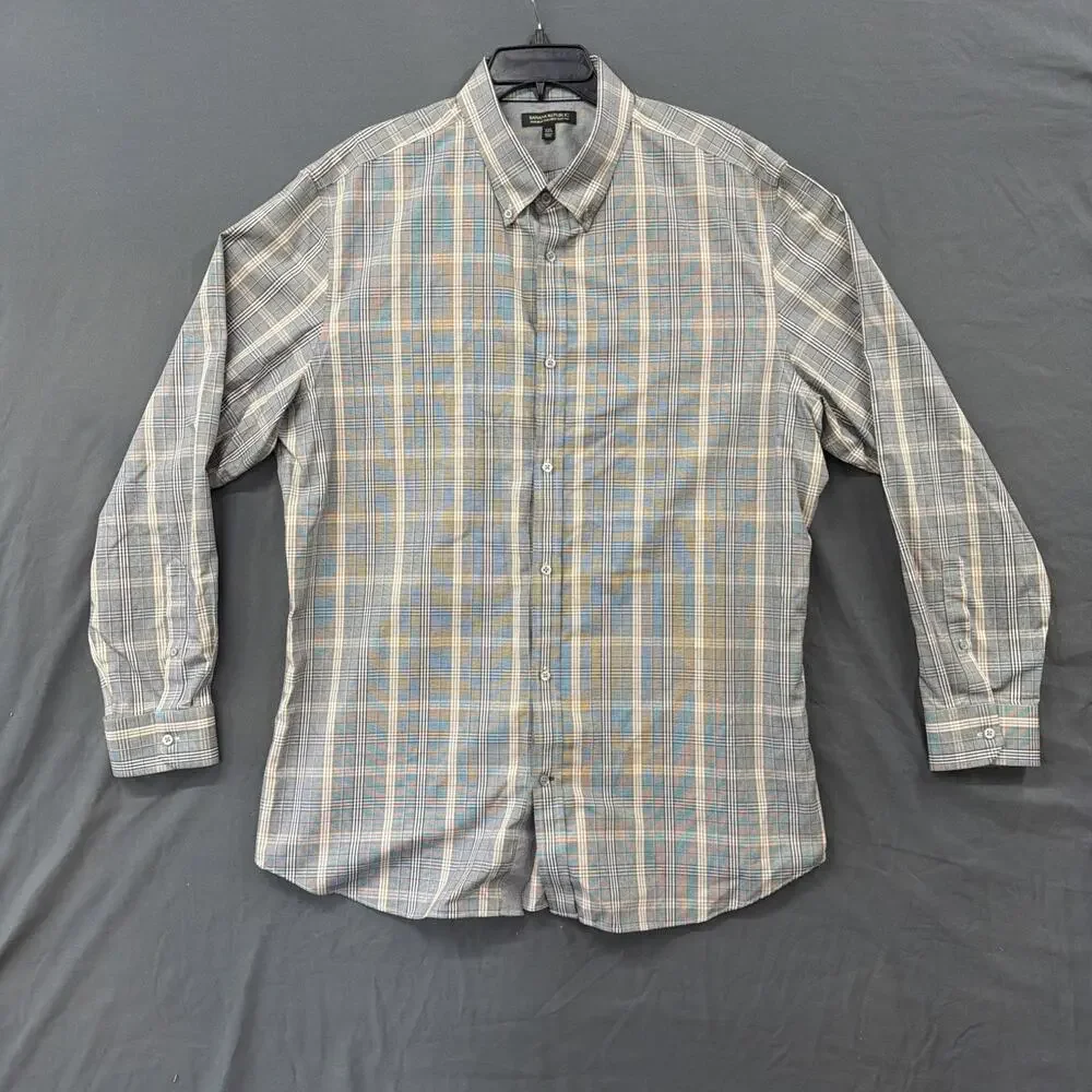 Banana Republic Slim Fit Mens XXL Gingham Button Down Shirt Long Sleeve